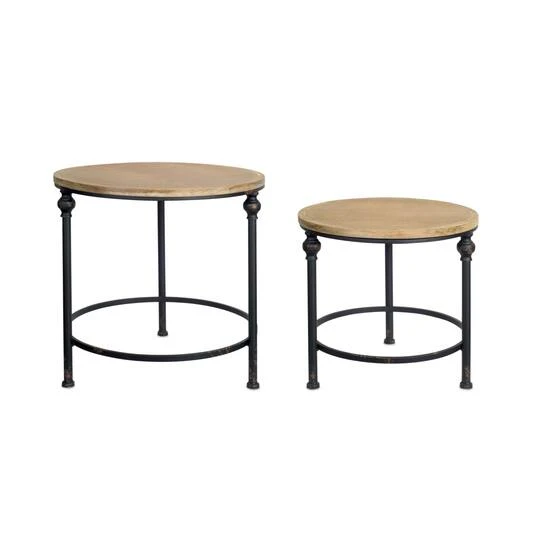 Melrose Brown & Black Metal & Wood Round Table Set, 22" & 18" 4 Melrose Brown & Black Metal & Wood Round Table Set, 22" & 18" - Image 2