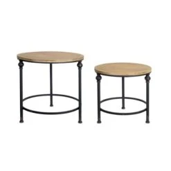 Melrose Brown & Black Metal & Wood Round Table Set, 22" & 18"