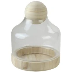 Northlight 7" Transparent Glass Hurricane With Decorative Wooden Lid