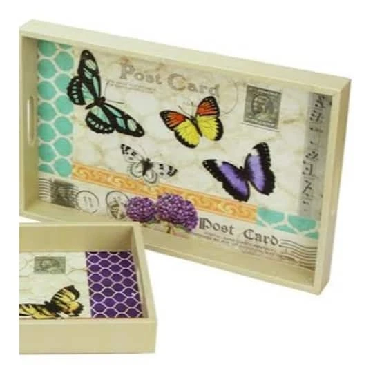 Northlight Ivory & Violet Vintage Style Butterfly Rectangular Serving Tray Set 6 Northlight Ivory & Violet Vintage Style Butterfly Rectangular Serving Tray Set - Image 4