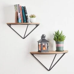 Glitzhome® Farmhouse Metal & Wooden Triangle Floating Shelf Set -Michaels Decor Sale D238284S 2