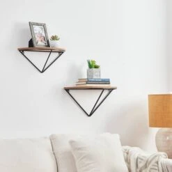 Glitzhome® Farmhouse Metal & Wooden Triangle Floating Shelf Set -Michaels Decor Sale D238284S 3