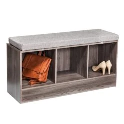 Honey Can Do Farmhouse Gray Entryway Bench With Storage Shelves