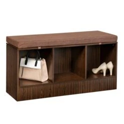 Honey Can Do Deep Espresso Entryway Bench With Storage Shelves