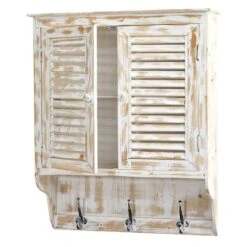 2.5ft. White Washed Wall Cabinet With Hooks -Michaels Decor Sale D293141S 3