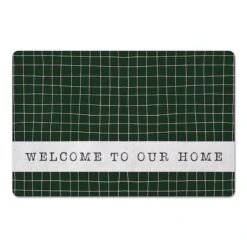Dark Green And White Pencil Grid Floor Mat