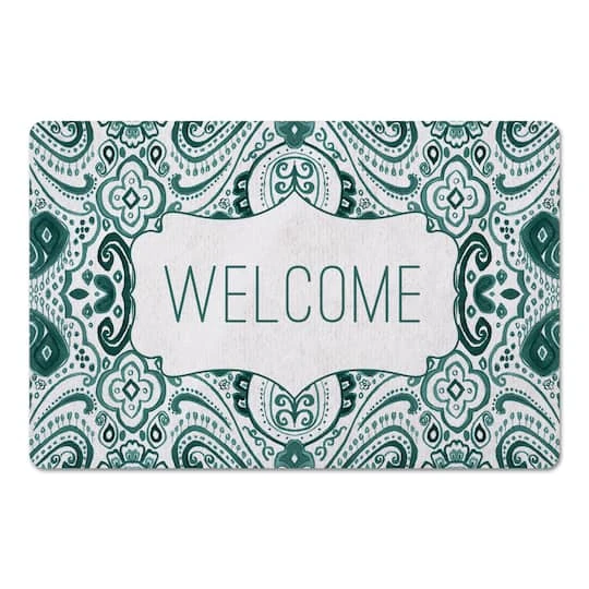 Green And White Welcome Floor Mat 4 Green And White Welcome Floor Mat - Image 2