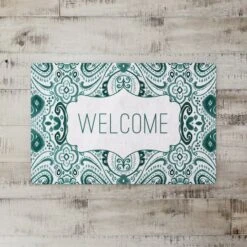 Green And White Welcome Floor Mat 7 Green And White Welcome Floor Mat -Michaels Decor Sale D294912S 2