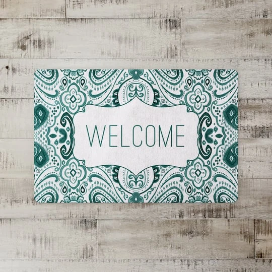 Green And White Welcome Floor Mat 5 Green And White Welcome Floor Mat - Image 3