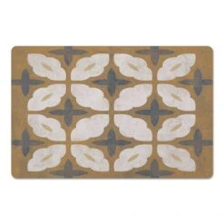 Yellow White And Blue Medallion Floor Mat