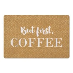 Yellow And White But First Coffee Floor Mat