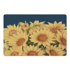 Blue With Yellow Sunflower Bunch Floor Mat