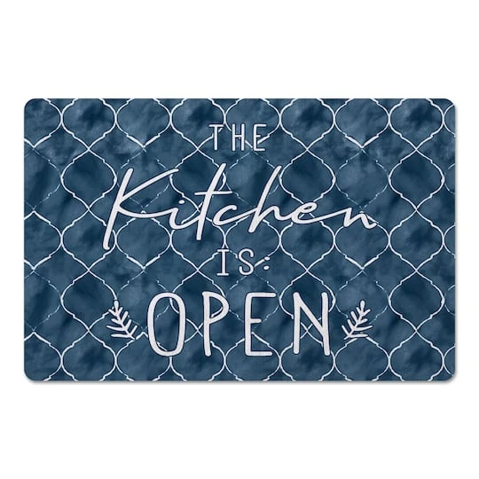 Blue With White The Kitchen Is Open Text Floor Mat 3 Blue With White The Kitchen Is Open Text Floor Mat