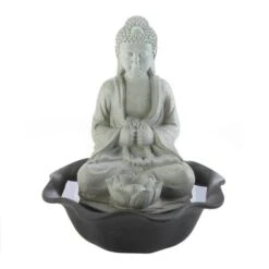 11" Buddha On Lotus LED Tabletop Fountain