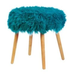 17.25" Turquoise Faux Fur Stool