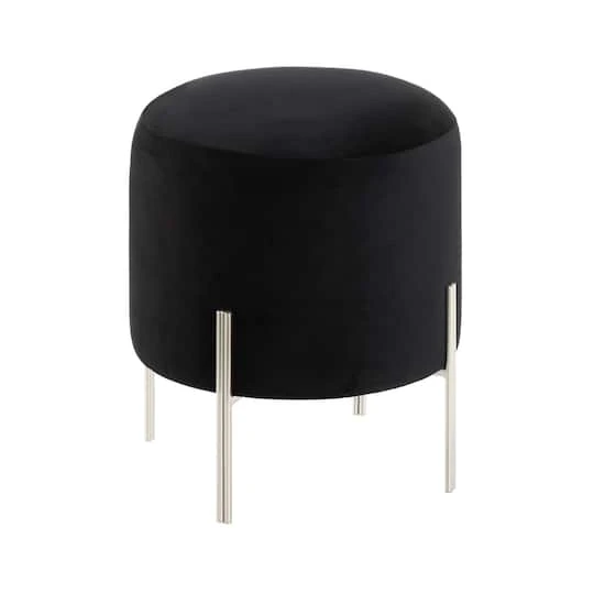 18" Modern Black Velvet Stool 4 18" Modern Black Velvet Stool - Image 2