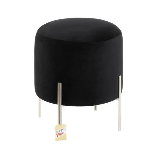 18" Modern Black Velvet Stool 5 18" Modern Black Velvet Stool - Image 3