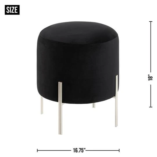 18" Modern Black Velvet Stool 6 18" Modern Black Velvet Stool - Image 4
