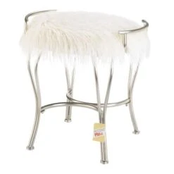21.25" White Faux Fur Vanity Stool -Michaels Decor Sale D297122S 2