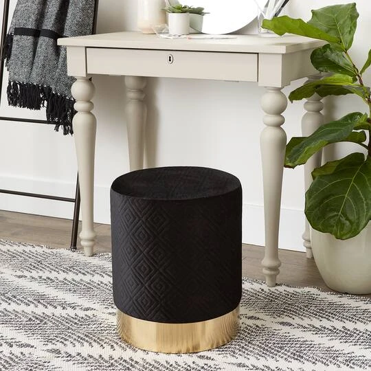 16.5" Black Velvet Stool 6 16.5" Black Velvet Stool - Image 4