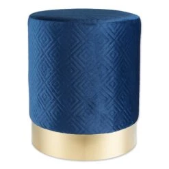 16.5" Navy Blue Velvet Stool