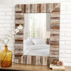 Glitzhome® 39.5" Rectangle Wooden Farmhouse Wall Mirror -Michaels Decor Sale D299635S 2