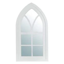 Glitzhome® 40" White Wooden Cathedral Windowpane Wall Mirror