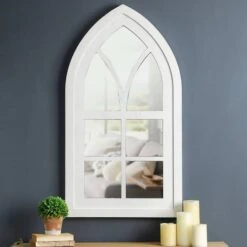 Glitzhome® 40" White Wooden Cathedral Windowpane Wall Mirror -Michaels Decor Sale D299671S 2
