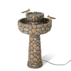 Glitzhome® 2ft. 2-Tier Stone-Like Outdoor Birdbath Fountain