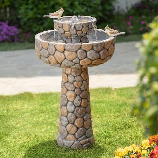 Glitzhome® 2ft. 2-Tier Stone-Like Outdoor Birdbath Fountain 5 Glitzhome® 2ft. 2-Tier Stone-Like Outdoor Birdbath Fountain - Image 3