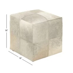 16" Gray Leather & Wood Glam Ottoman 17 16" Gray Leather & Wood Glam Ottoman -Michaels Decor Sale D304055S 6