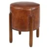20" Brown Leather & Teak Traditional Stool 2 20" Brown Leather & Teak Traditional Stool -Michaels Decor Sale D304074S 1