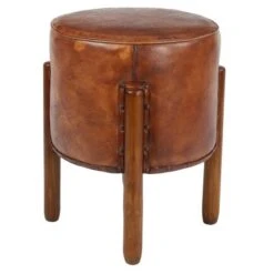 20" Brown Leather & Teak Traditional Stool 12 20" Brown Leather & Teak Traditional Stool -Michaels Decor Sale D304074S 2
