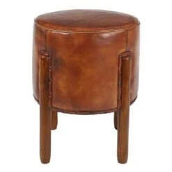 20" Brown Leather & Teak Traditional Stool 15 20" Brown Leather & Teak Traditional Stool -Michaels Decor Sale D304074S 5