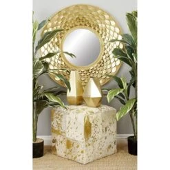 17" Gold Leather & Wood Glam Ottoman -Michaels Decor Sale D304079S 4