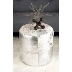 17" Silver & White Leather & Wood Glam Ottoman -Michaels Decor Sale D304085S 7