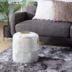 17" Silver & White Leather & Wood Glam Ottoman -Michaels Decor Sale D304085S 8