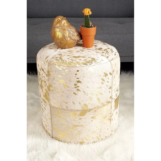 17" Gold Wood Glam Ottoman 6 17" Gold Wood Glam Ottoman - Image 4