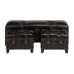 Dark Brown Cedar Traditional Storage Bench Set