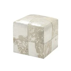 17" White & Silver Leather & Wood Glam Ottoman -Michaels Decor Sale D304106S 2