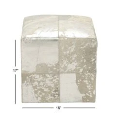 17" White & Silver Leather & Wood Glam Ottoman -Michaels Decor Sale D304106S 3