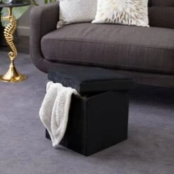 17" Modern Fabric Storage Stool Black -Michaels Decor Sale D304111S 6