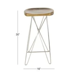 30" Light Brown Mango Wood & Metal Contemporary Bar Stool -Michaels Decor Sale D305020S 9