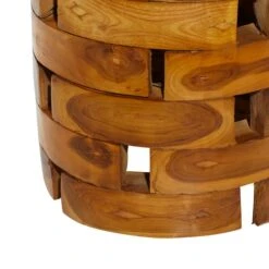 18" Brown Teak Contemporary Footstool -Michaels Decor Sale D305030S 4