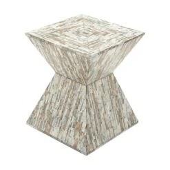 19" Multi Mussel Shells & Wood Contemporary Accent Table