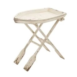 25" White Chinese Fir Coastal Accent Table