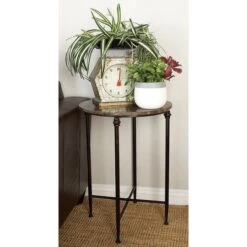 2ft. Black Iron & Brown Marble Traditional Accent Table -Michaels Decor Sale D305171S 4