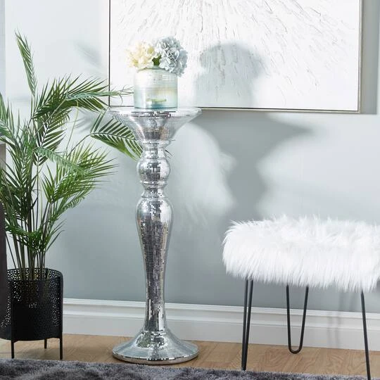 3ft. Silver Polystone Glam Pedestal Table 8 3ft. Silver Polystone Glam Pedestal Table - Image 6
