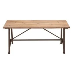 3.5ft. Beige Chinese Fir And Metal Industrial Bench