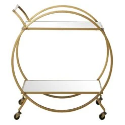 Gold Iron & Mirror Contemporary Bar Cart